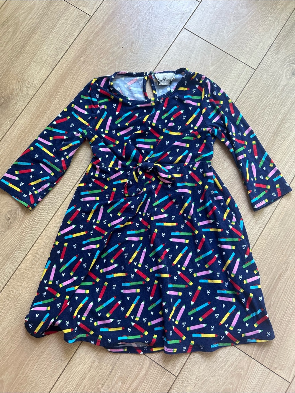 Rare Editions Navy Multicolor Pencil-Print Tie-Waist Dress
